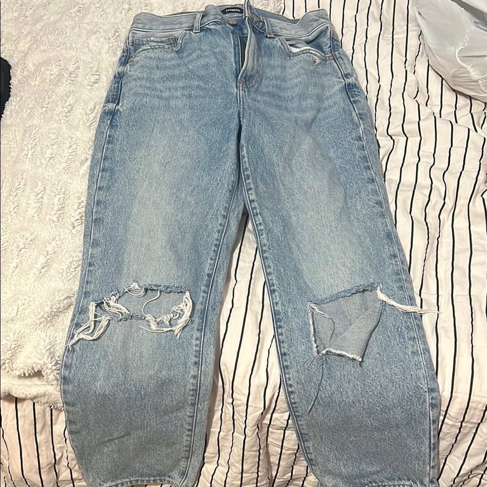 Express Blue High Rise Distressed Jeans